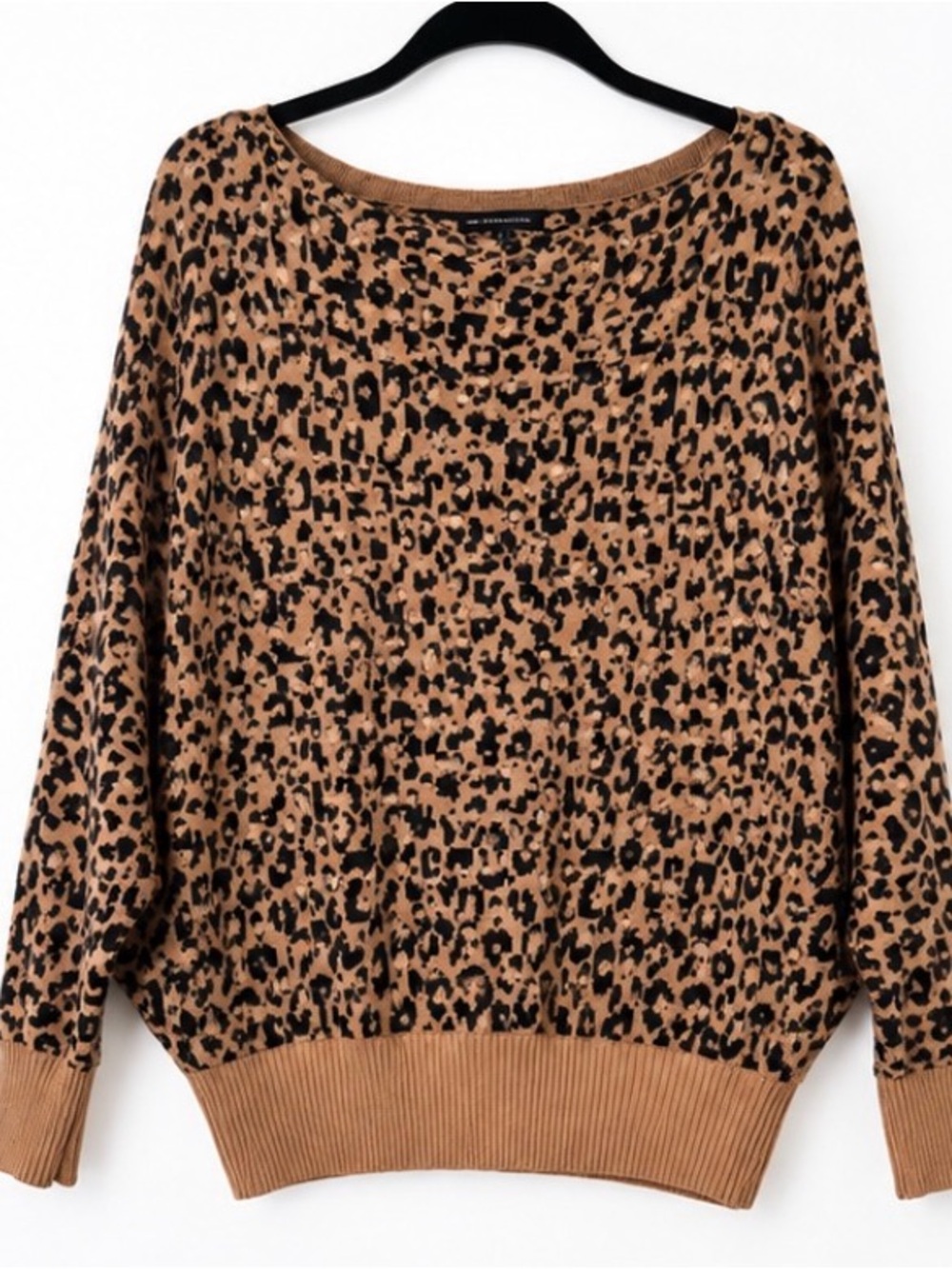 New York & Company Leopard Print Crew Neck Sweater - Tan/Black